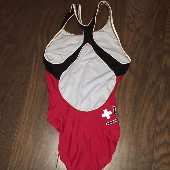 Womens Nike Lifeguard Red Black Power Back Tank One Piece Swim Suit Pool Safety - Picture 2 of 4